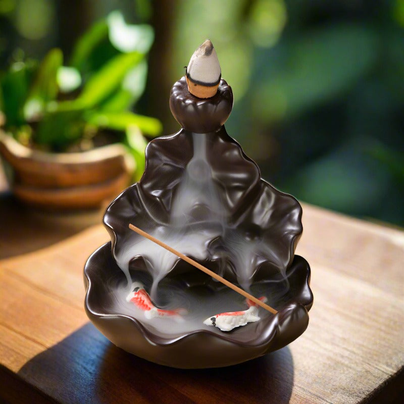 Fish Pond Back flow incense burner; ;home decor; aroma incense;Fengshui;house warming gift