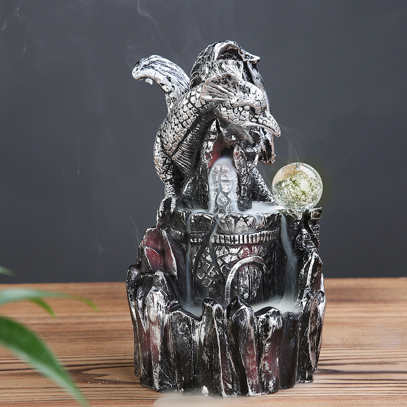 Silver dragon Back flow incense burner; ;home decor; aroma incense;Fengshui;house warming gift