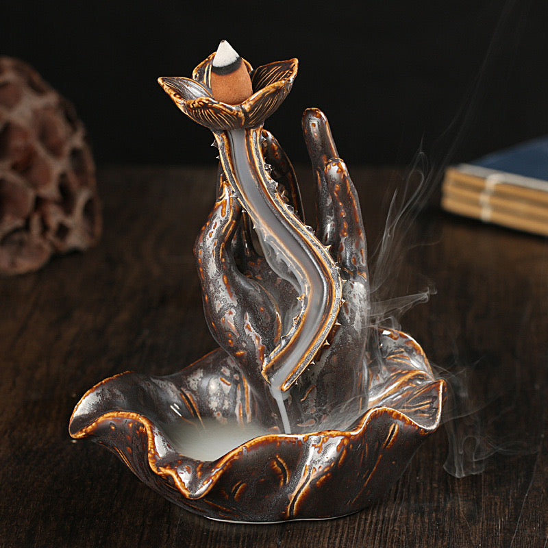 Buddha's hand Back flow incense burner; ;home decor; aroma incense;Fengshui;house warming gift