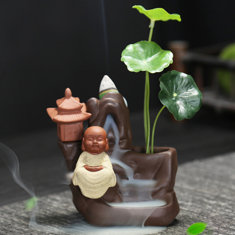 Little Monk Back flow incense burner; ;home decor; aroma incense;Fengshui;house warming gift