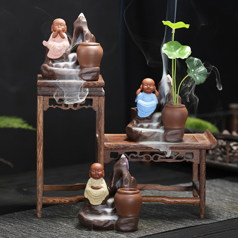 Little Monk Back flow incense burner; ;home decor; aroma incense;Fengshui;house warming gift